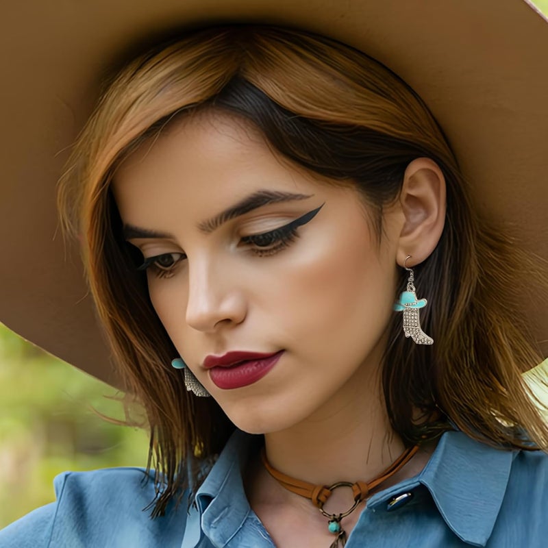 RechicGu Rhinestone Western Boots Earrings Cowgirl Cowboy Enamel Hat Bohemian Rodeo Boot Drop Dangle Earrings for Women - Image 3